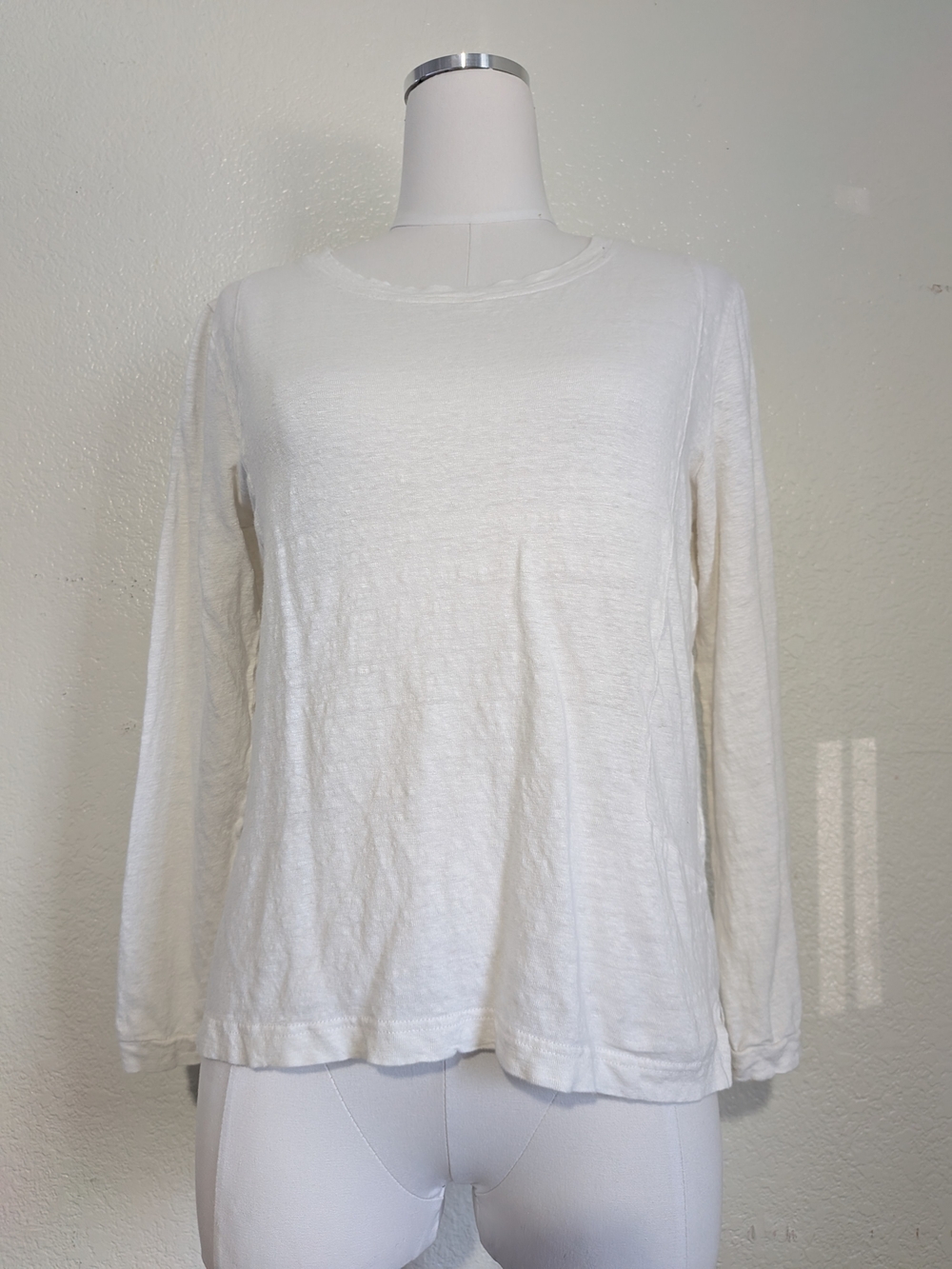 Poetry Long-Sleeve Crewneck Linen Top in White Size 6